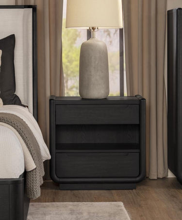 Leandro Two Drawer LED Nightstand w/USB - Burnished Black