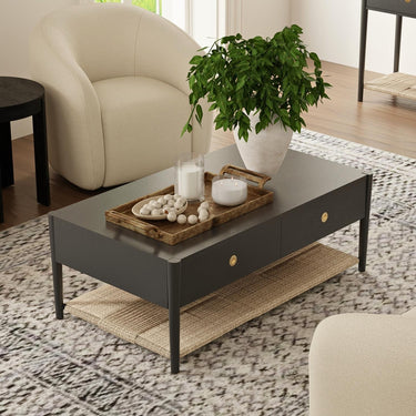 Cleo Coffee Table - Charcoal Gray/Wicker