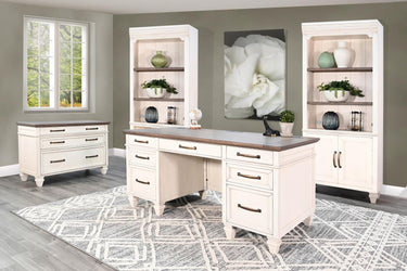 Worthington Double Pedestal Desk - Marble White/Buckskin