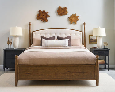 Calhoun Poster Upholstered Bed - Whiskey Oak