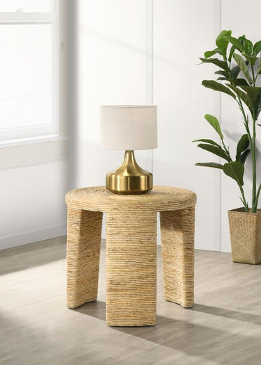 Artina Woven Rattan Round End Table - Natural Brown