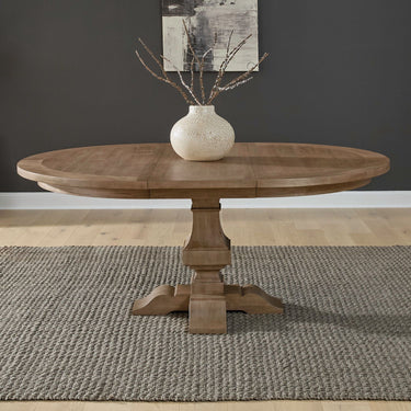 Haven Hills 54"Round Pedestal Extension Dining Table - Camel Beige