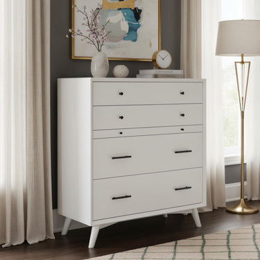 Flynn Mid Century Modern Chest w/Pull Out Tray - White