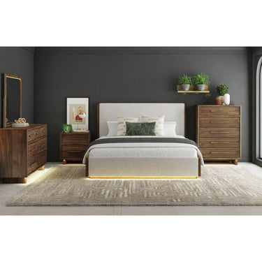 Brisbane Boucle Upholstered Bed w/LED Lighting - Brown/Beige