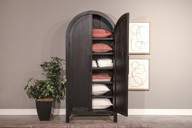 Arched Wood Door Storage Cabinet - Black