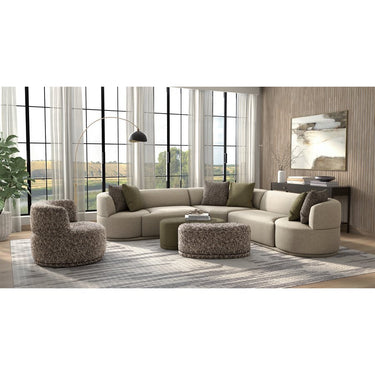 Delphine 3 Pc Sectional w/Swivel End Chairs & 6 Pillows - Cream
