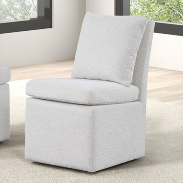 Broager Boucle Upholstered Dining Chair w/Castors - White