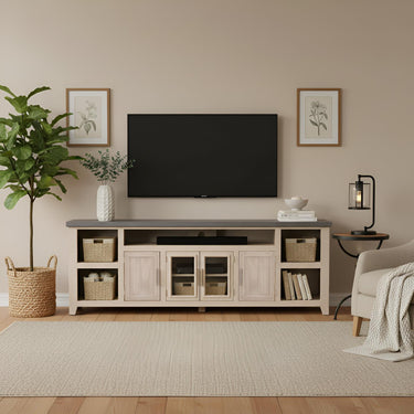 Camden 93"L TV Console - Driftwood w/Slate Top