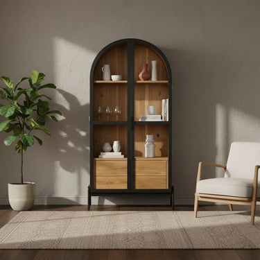 Remix Arched Top Glass Door Display Cabinet - Black/Brown