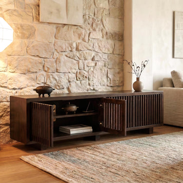 Nara 80" Slatted TV Console - Dark Walnut