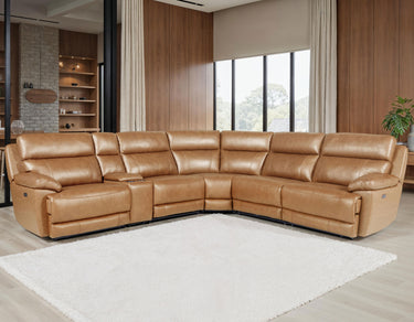 Gatlin Dual-Power Leather 6-Piece Modular Reclining Sectional - Butterscotch