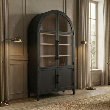 Minster Arched Glass Door Cabinet - Black