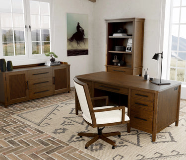 Calhoun Swivel Gas Lift Desk Chair - Whiskey Oak/Beige