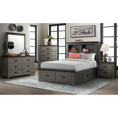Wade Storage Bed w/Bookcase Headboard - Grey