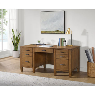 Portico Collection Double Pedestal Desk - Medium Oak Finish